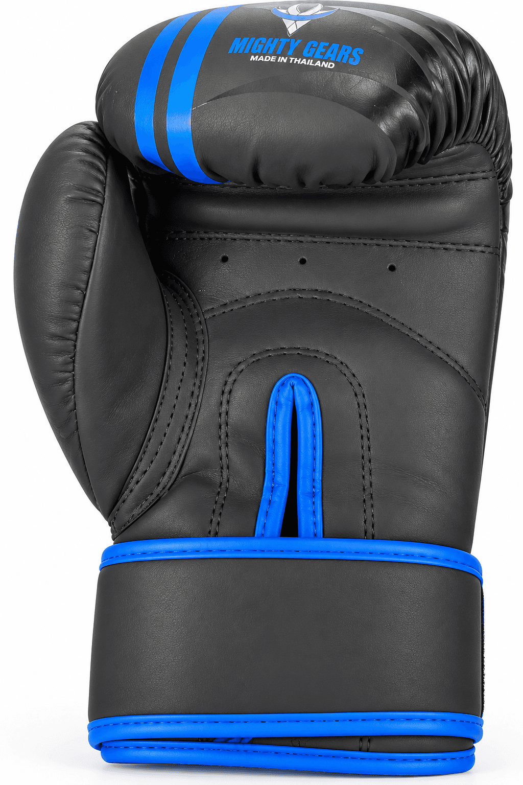 ⁨Mighty Gears Boxing Gloves Black&Blue Stripes 12OZ ⁩ — الصورة 2